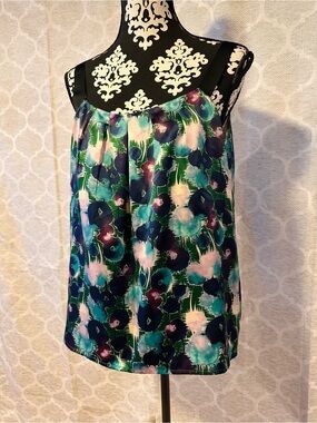 LOFT Vibrant Watercolor Floral Print w/Ribbon Straps-Teal, Navy & Pink size LP
